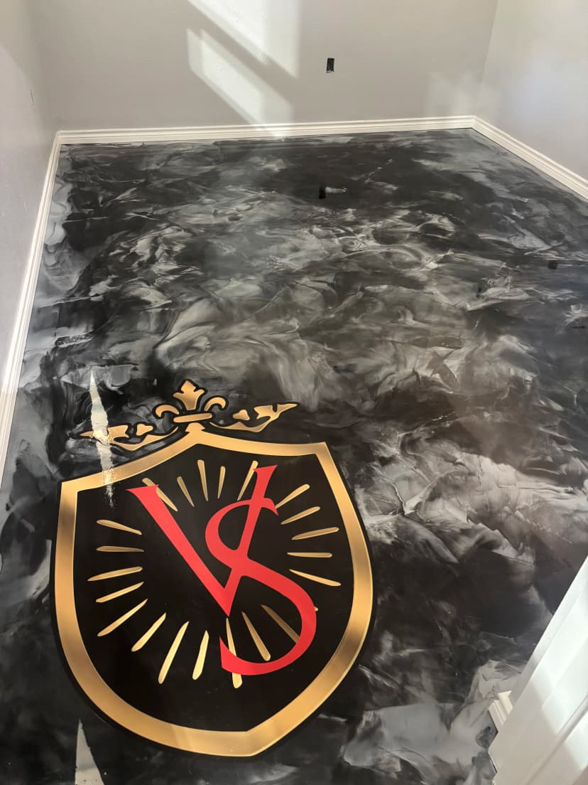 Completed Residential Room Epoxy Streak Finish With Logo