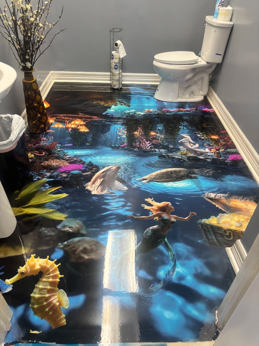 Completed Commercial Restroom Epoxy Floor With Designs