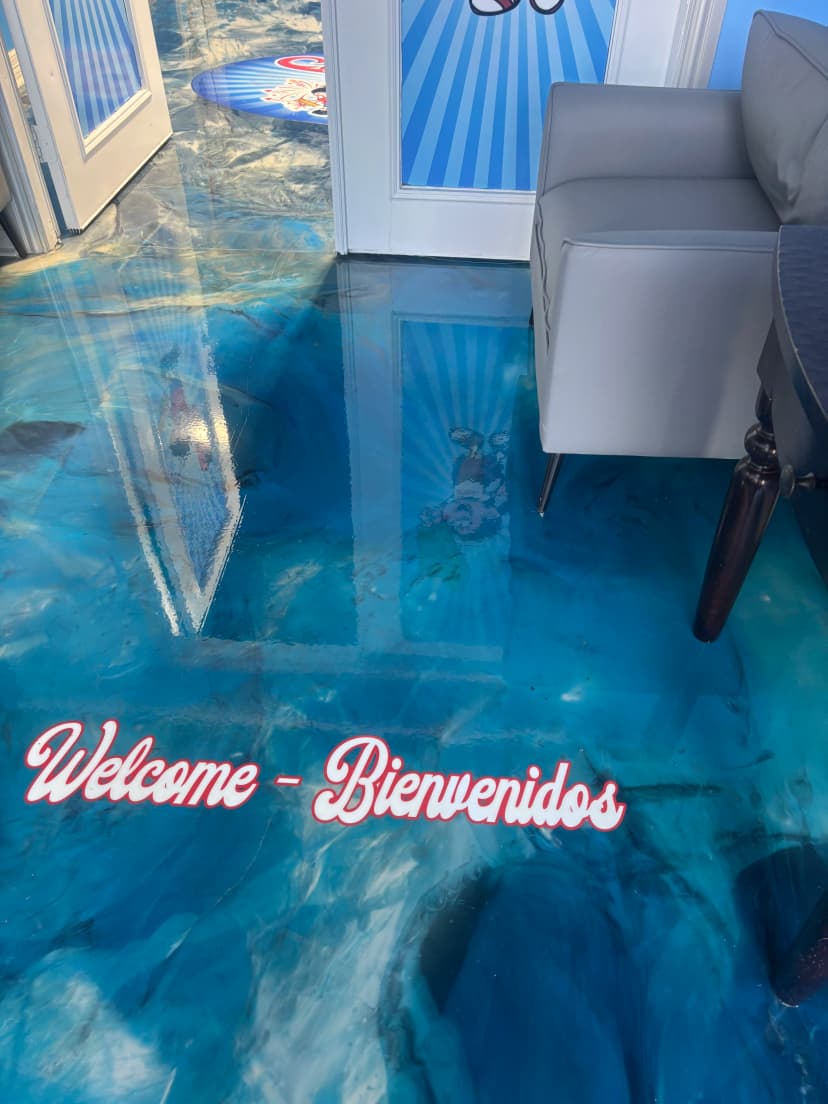 Commercial Blue-Toned Expoxy Floor With Designs Completed