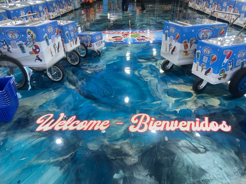 Commercial Blue-Toned Expoxy Floor With Designs Completed